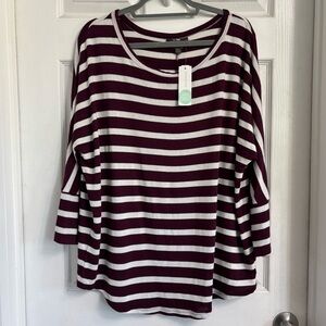 Mix by 41 Hawthorn Burgundy and White Striped Long Sleeve Sweater Top XL NWT